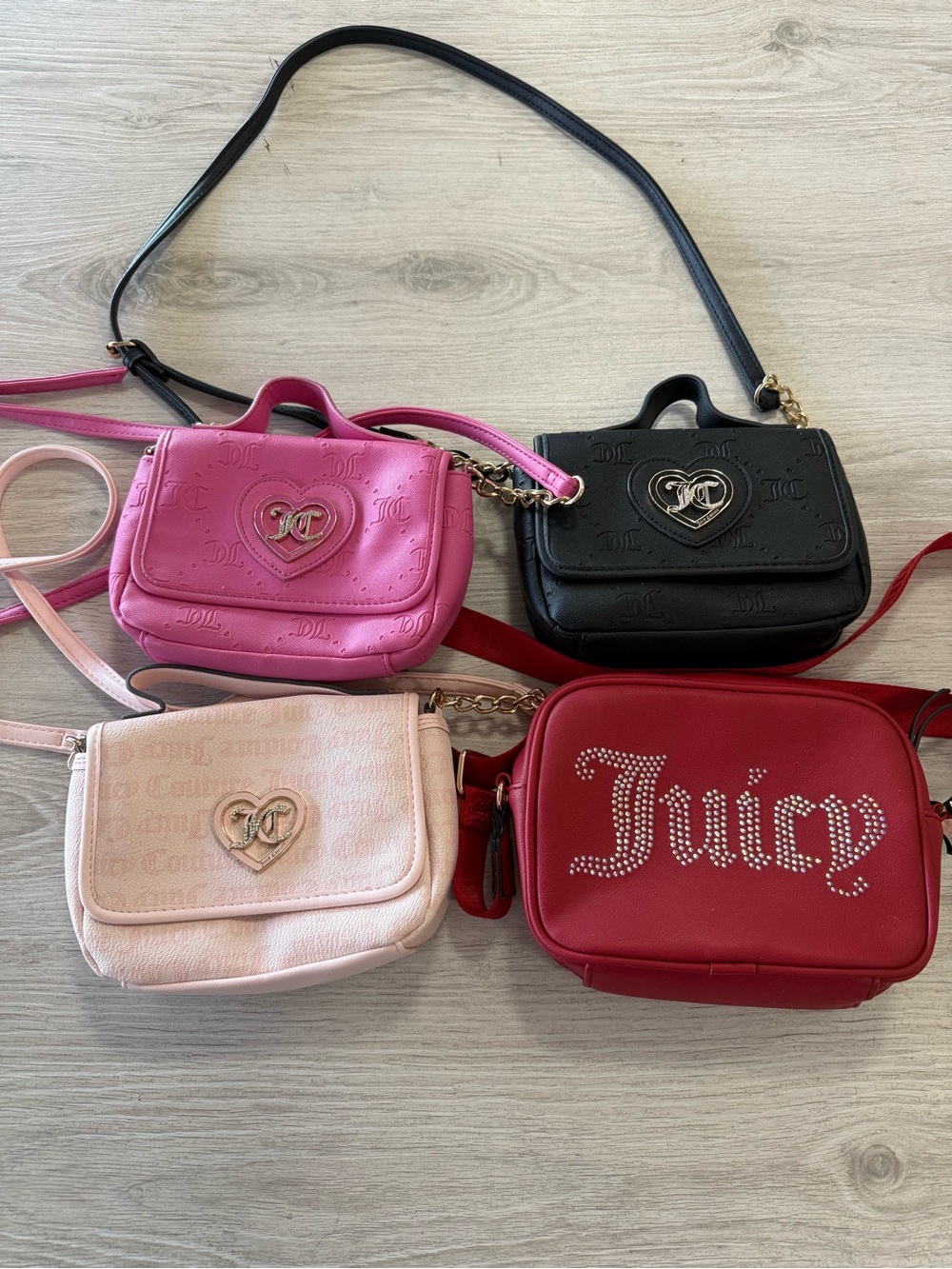 Bundle Juicy Couture Pink, Black, Red & Blush Crossbody Bag Lot